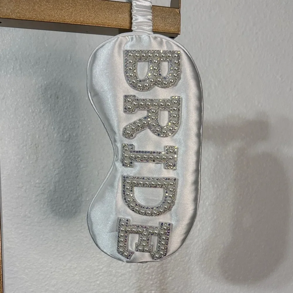 White Bride Sleep Mask with Pearl Accents